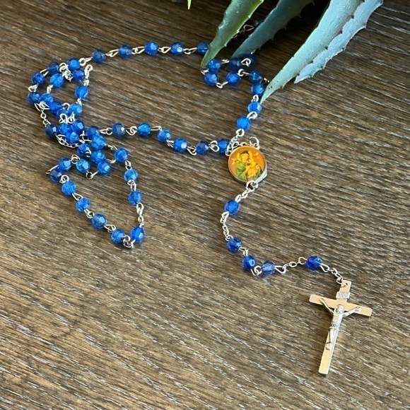 Religious Rosary, blue acrylic beads - Picture 1 of 8